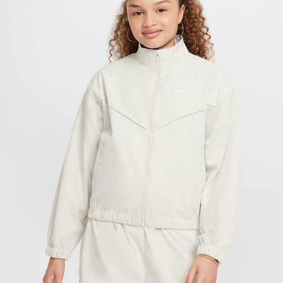 NWT Kids Size Large Nike Cream Lightweight Oversized Water Repellent Jacket Coat - Picture 1 of 8